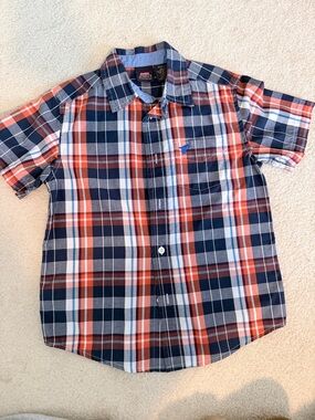 Wrangler Plaid Button-Up Shirt in Navy & Orange